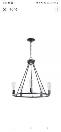 Hampton Bay HDP00325 Stratton 5-Light Black Wagon Wheel Chandelier with No Shade - Image 1
