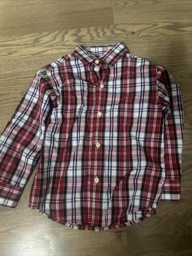 Izod Boy's Long Sleeve Button Up Collared Shirt Size XS (4/5) Red White Black - Image 1