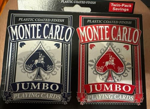 Monte Carlo JUMBO PLAYING CARDS New 2 PACKS 1 RED/1BLUE - Image 1