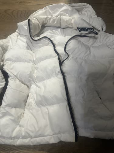 Calvin Klein Women Medium Zip Hood Puffer Jacket Coat White - Thumbnail 2