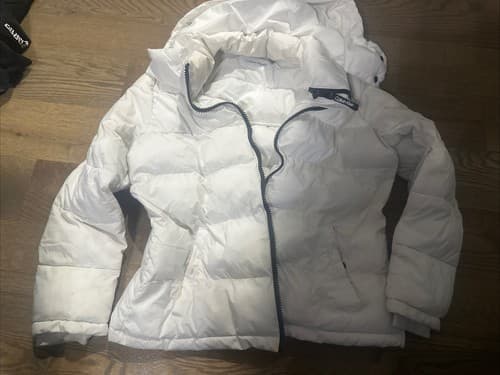 Calvin Klein Women Medium Zip Hood Puffer Jacket Coat White - Image 1