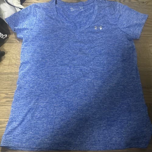 Under Armour Shirt Womens Medium Heatgear V Neck Short Sleeve Blue - Image 1