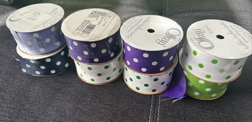 1 1/2in x 9ft Polka Dot Ribbons Assorted Colors 8 Pack - Image 1