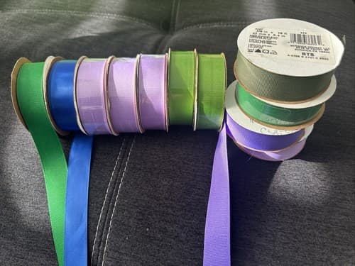 7/8in x 18ft Blue, Purple And Green Ribbons Lot Of 11 - Image 1