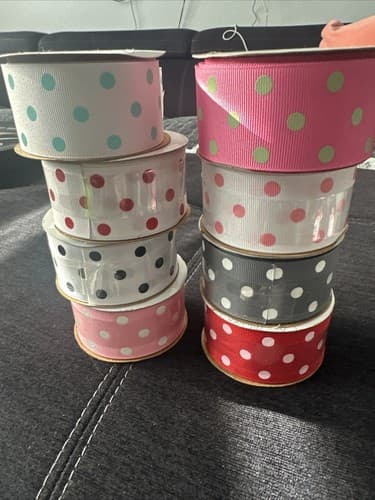 1 1/2in x 9ft Polka Dot Ribbons Assorted Colors 8 Pack - Image 1