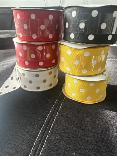 1 1/2in x 9ft Polka Dot Ribbons Assorted Colors 6 Pack - Image 1