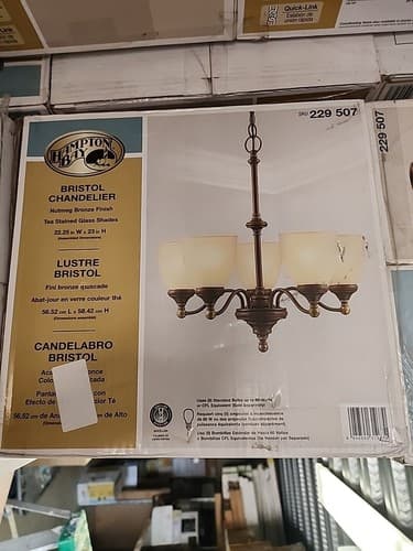 Hampton Bay Bristol 5-Light Chandelier Tea-Stained Glass Shades Bronze Nutmeg - Image 1