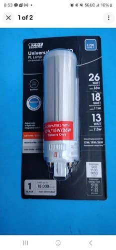 FEIT ELECTRIC 4Pin LED Bulb PL Horizontal Universal Base Adjustable 2700K-4000K - Image 1
