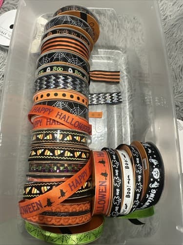 Happy Halloween Ribbons Bow Crafts Different Sizes Lot Of 21 - Image 1