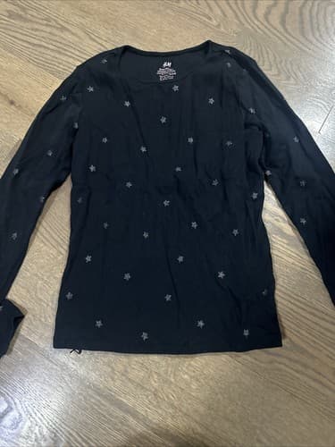 H&M Basic Girls Kids Long Sleeve Black T-Shirt Size 12/14 - Image 1