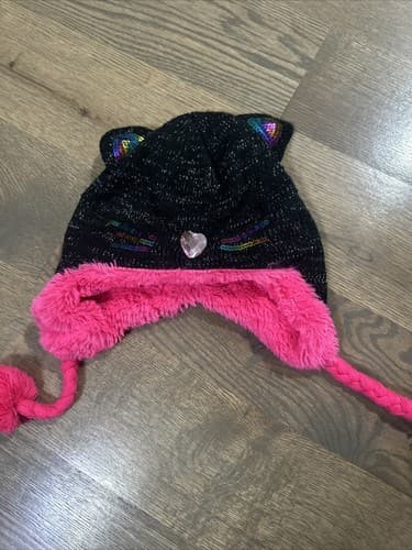 Girls Black Cat Winter Hat S/M - Image 1