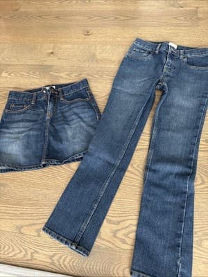 Skinny Jeans Dark Wash And Short Skirt Girls Size 10 - Image 1