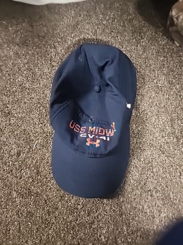 USS Midway CV-41 US Navy Aircraft Carrier Ship Blue Under Armour Adj. Hat Cap - Image 1