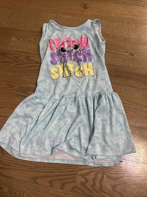Disney Girls M 7/8 Stitch Soft Dress Aqua Purple Lilo and Stitch - Image 1
