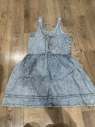 Light blue chambray jean sleeveless fit flare dress size M - Image 1