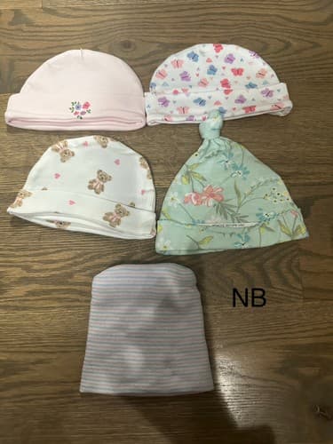 Newborn Baby Girl Soft Hats Bundle Of 5 - Image 1