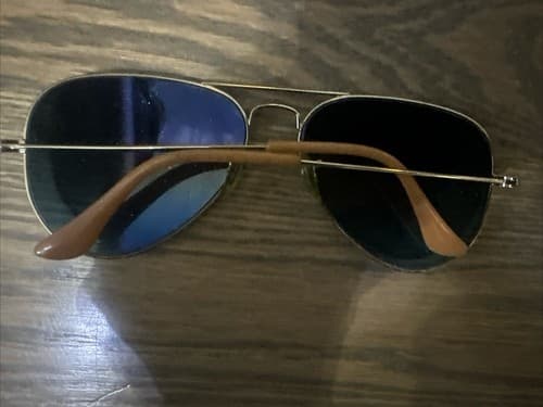 ray ban sunglasses men aviator 58 Mm Gold frame / Dark Blue glass - Thumbnail 3