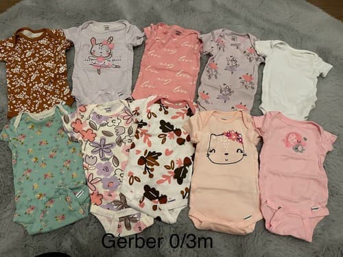 Gerber Baby Girl Lot Of 10 Clothes One Piece Short Sleeve 0/3 Months - Image 1