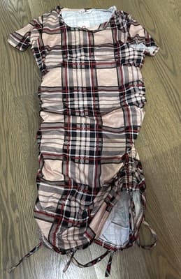 womens NEW Large DRESS stretchy PLAID gathered sides PATPAT BRAND - Image 1