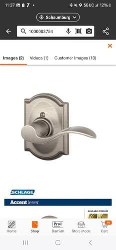 Schlage Right Handed Accent Door Lever w/ Camelot Trim Satin Nickel 252688 - Image 1