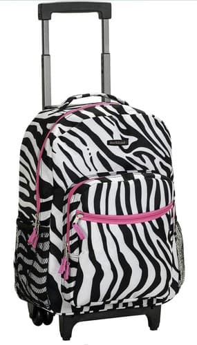 Luggage Rolling Backpack With Double Wheels Shoulder Straps Pocket Organizer 17" - Image 1