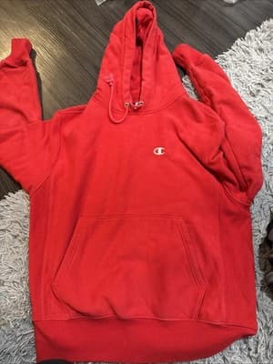 Champion Shirt Mens Medium Red Reverse Weave Pullover Hoodie Sweatshirt - Image 1