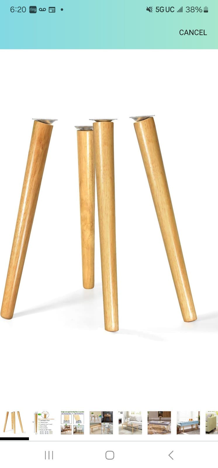 16 inch Table Legs Wood Furniture Legs Tapered Round for End Table, Set of 4 - Image 1