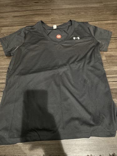 Under Armour Shirt Womens Medium Black V Neck Short Sleeve Athletic Logo - Image 1