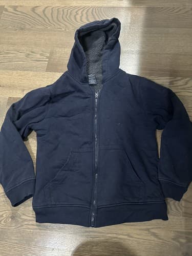 Faded Glory Boys Sweater Fleece Lined Blue Full Zip Hooded Size XL (14-16) - Image 1