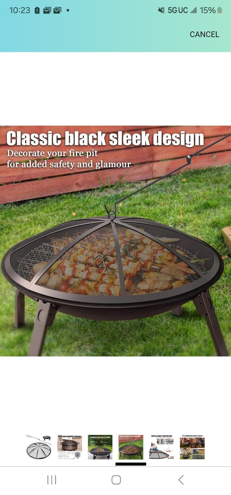 27 Inch Fire Pit Screen Heavy Duty Spark Guard W/ Handle & Poker Camping New - Thumbnail 3