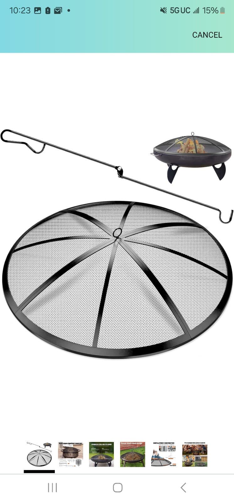 27 Inch Fire Pit Screen Heavy Duty Spark Guard W/ Handle & Poker Camping New - Image 1