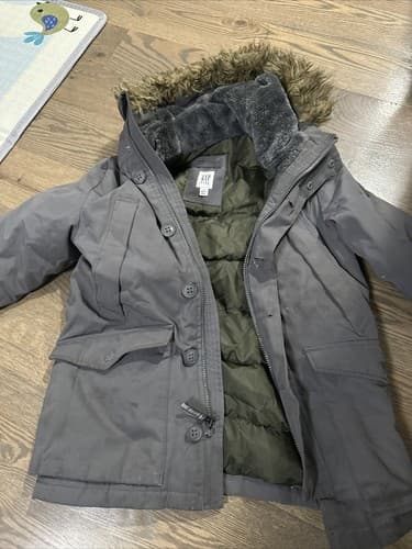 GAP KIDS Girls Winter Jacket Puffer Cold Control Full Zip Hooded MEDIUM - Image 1