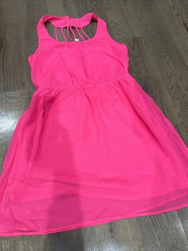 No Boundaries Dress Medium (7-9) Polyester Sleeveless Round Neck Pleated Pink - Image 1