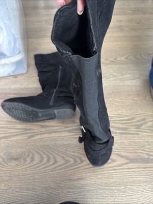 Women's Black Suede Flat Heel Zip Mid Calf Boots Shoes Size 8.5 - Thumbnail 4
