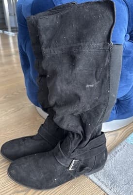 Women's Black Suede Flat Heel Zip Mid Calf Boots Shoes Size 8.5 - Image 1