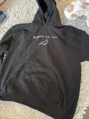 Pigeons Are Liars Hoodie Sweatshirt Mens XL Black Skate Streetwear - Image 1