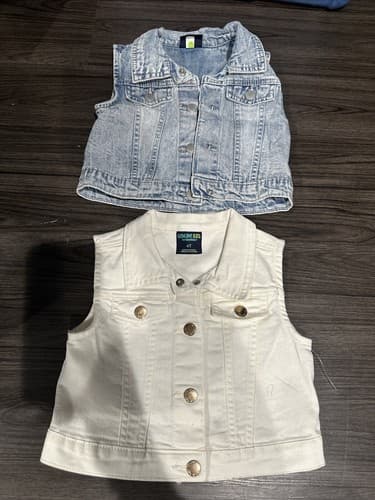Genuine Kids from Oshkosh Girls White And Blue Denim Vest Lot Of 2 Size 4T - Image 1