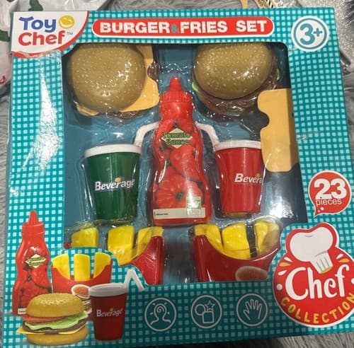 Toy Chef Fast Food Meal Playset Pretend Play Burger Fries Soda Toy Restaurant - Image 1