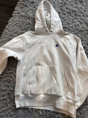 Champion Shirt Mens Medium White Weave Pullover Hoodie Sweatshirt - Image 1