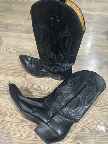 MEN'S RODEO COWBOY PRINT WESTERN SQUARE TOE BOOTS Black Size 10 - Thumbnail 2