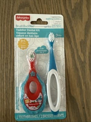 Fisher-Price Toddler Dental Kit W/ 2 Toothbrushes & Teething Ring BPA-Free 0M+ - Image 1