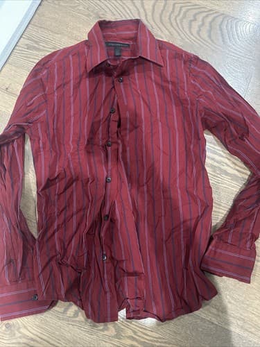 Express Design Studio Mens Button Up Small Long Sleeve Red Stripe Modern Fit - Image 1