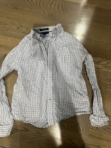 Tommy Hilfiger Shirt Mens Medium White Plaid Button Up Dress Shirt Preppy - Image 1