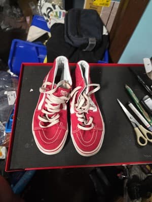 Vans Off The Wall Classic Old Skool Hi Top Red Shoes Size Womens 6 Men's 4.5 - Thumbnail 2
