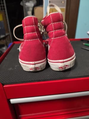 Vans Off The Wall Classic Old Skool Hi Top Red Shoes Size Womens 6 Men's 4.5 - Thumbnail 4