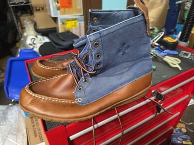 Men’s Psyberia Leather Canvas Endura Rain Boot Navy & Light Brown Size 1ŵ - Thumbnail 3