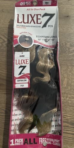 Luxe 7pcs Human Hair & Advanced Mix Egyptian Long 10” 12” 14” 16” Color 701 - Image 1