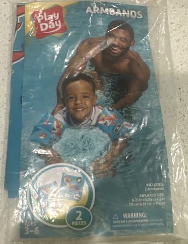 Play Day Blue Inflatable Shark Printed Armbands Ages 3-6 - Image 1