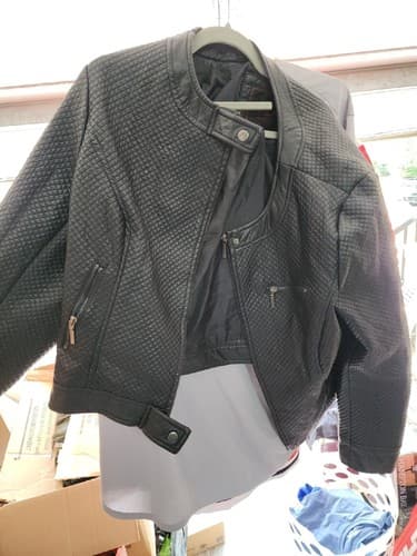 YOKI Women Black Faux Leather Motorcycle Jacket Coat Sz 2XL - Thumbnail 2