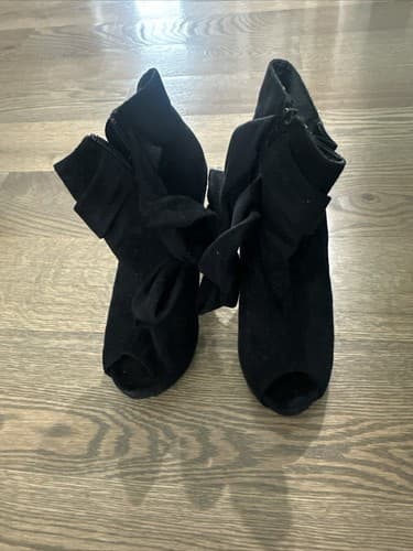 Woman Ankle Boots Suede Black Stiletto Open Toe Size 6 - Image 1